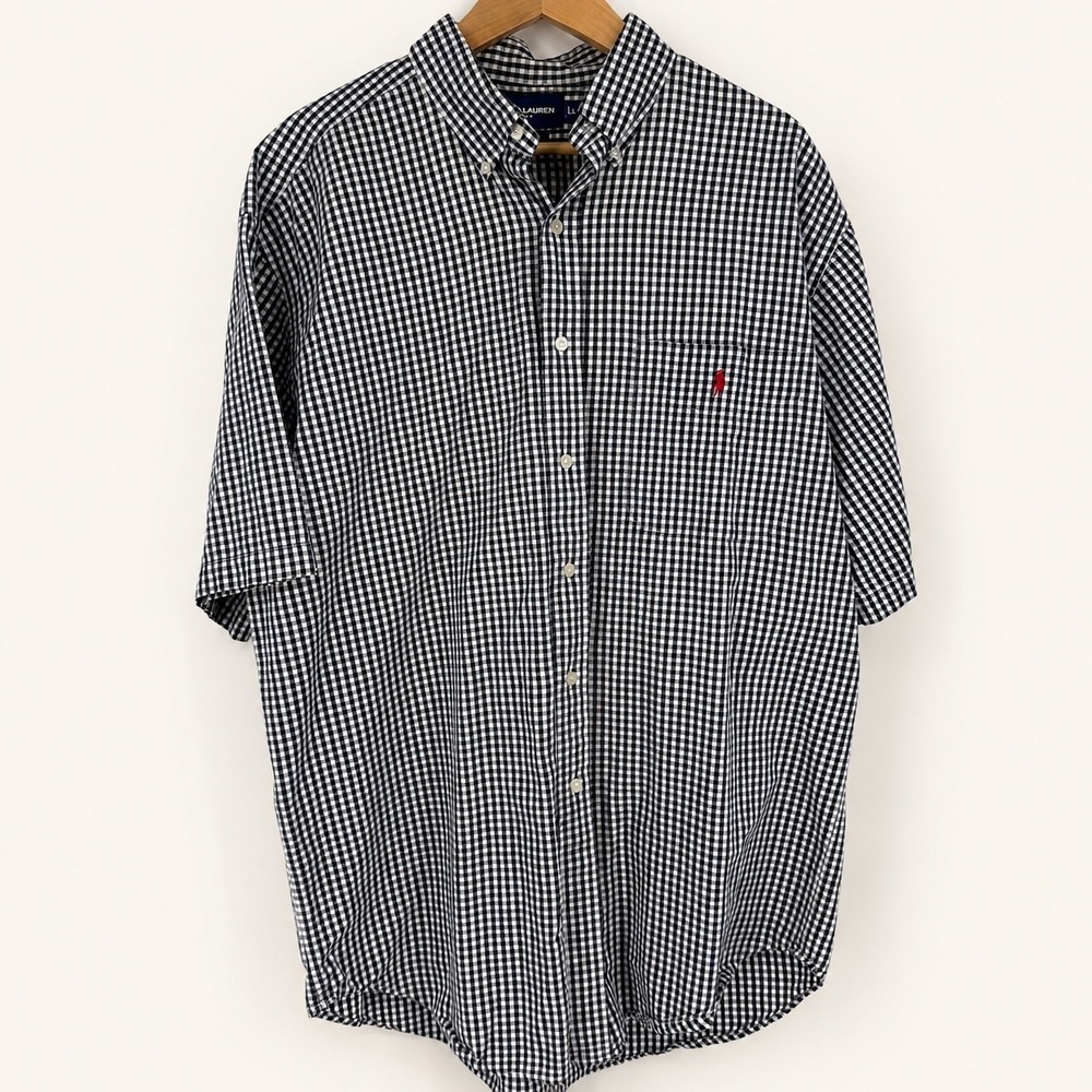 Ralph Lauren Golf Men Large SS Button Down Tilden Shirt Plaid Pony Preppy Casual